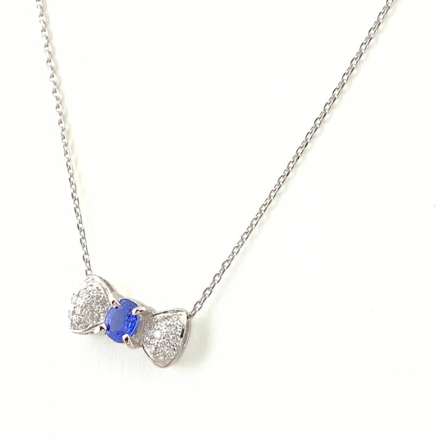 サファイア デザインネックレス プラチナ メレダイヤ ペンダント  