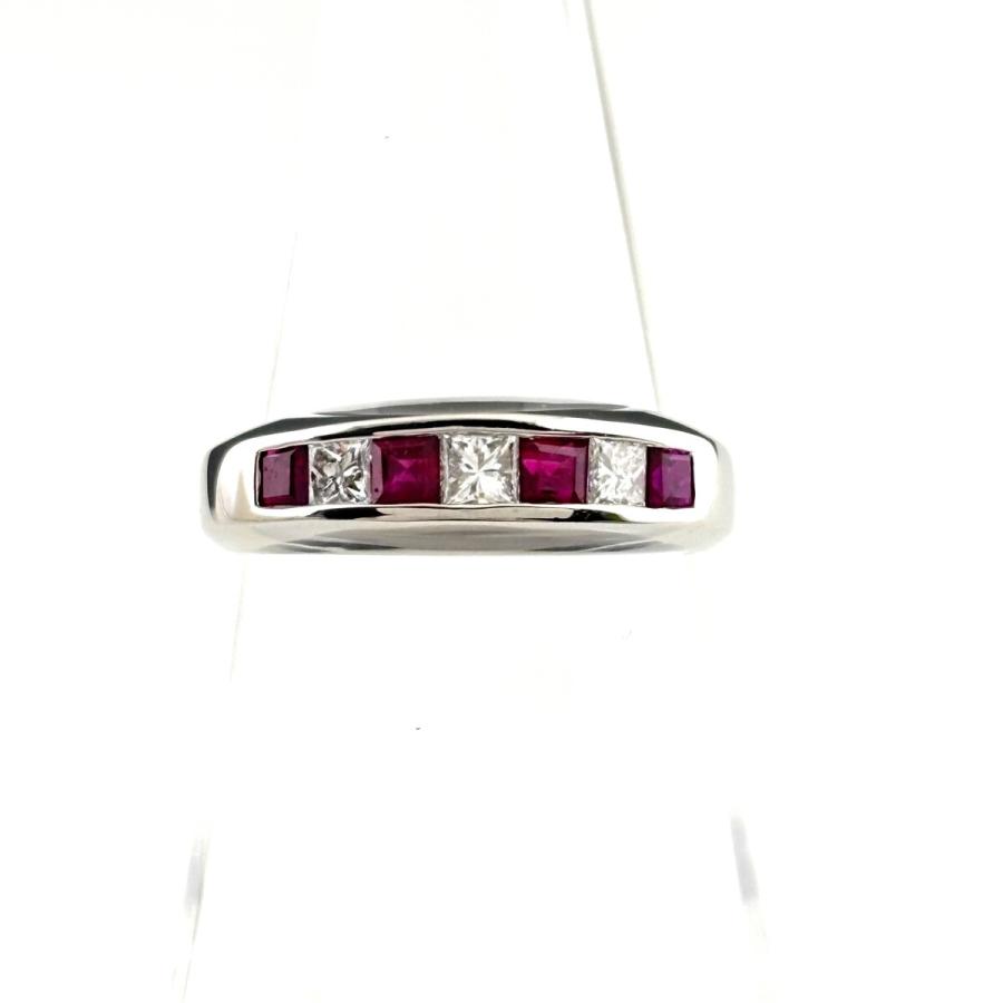 ルビー デザインリング プラチナ 指輪 メレダイヤ リング 13号 Pt900