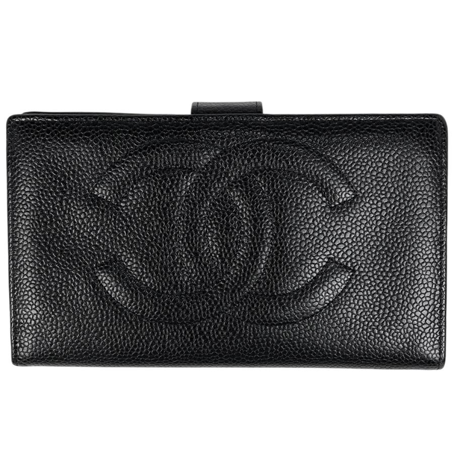 CHANEL 長財布 ココマーク キャビアスキン がま口 黒 ギャランティカード CHANEL（シャネル） ココマーク 二つ折り長財布 がま口 キャビアスキン