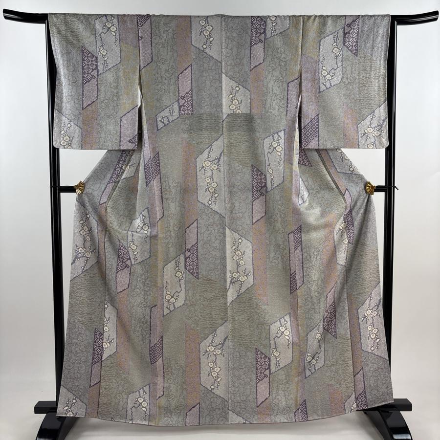 小紋 身丈163.5cm 裄丈65.5cm M 綿 美品 秀品 美品 小紋 身丈163cm 裄丈65cm M 袷 梅 椿 灰色 正絹 秀品 中古 在庫
