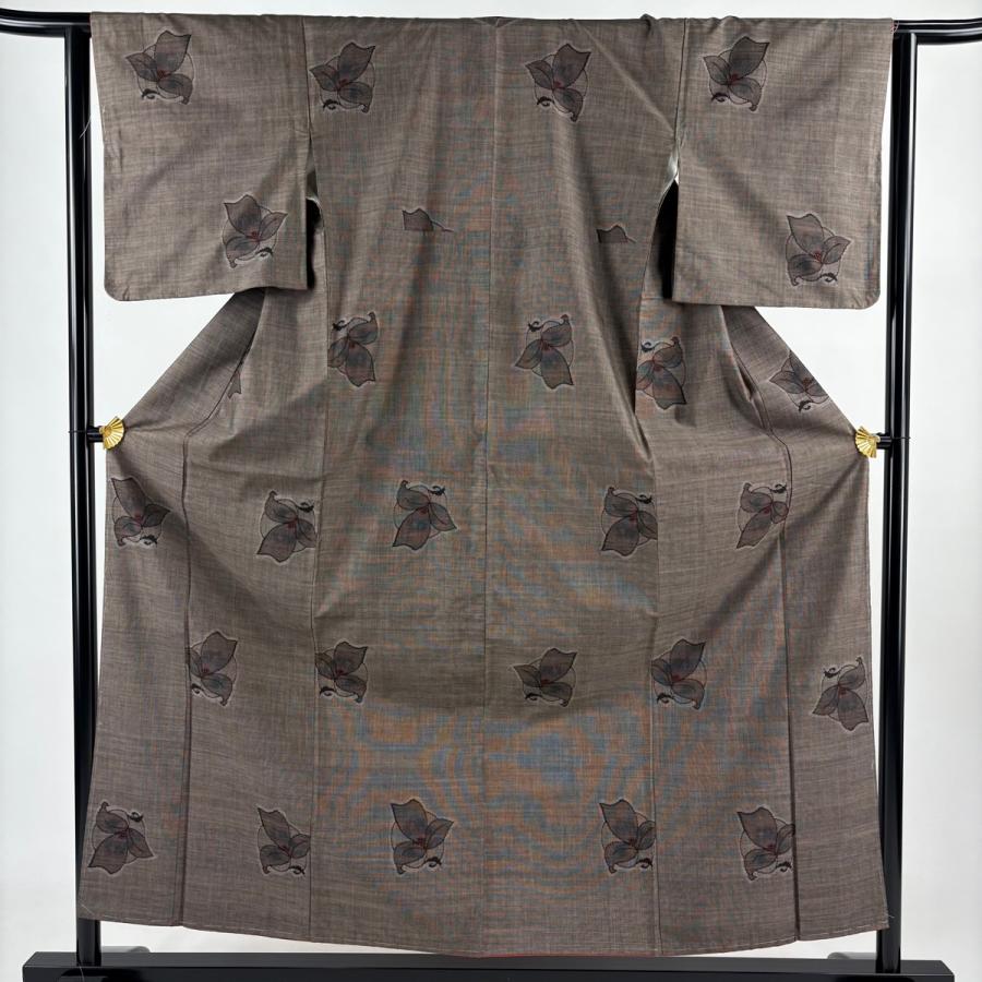 紬 身丈159cm 裄丈63.5cm S 袷 鳥 焦茶色 正絹 秀品 【】 【公式通販】