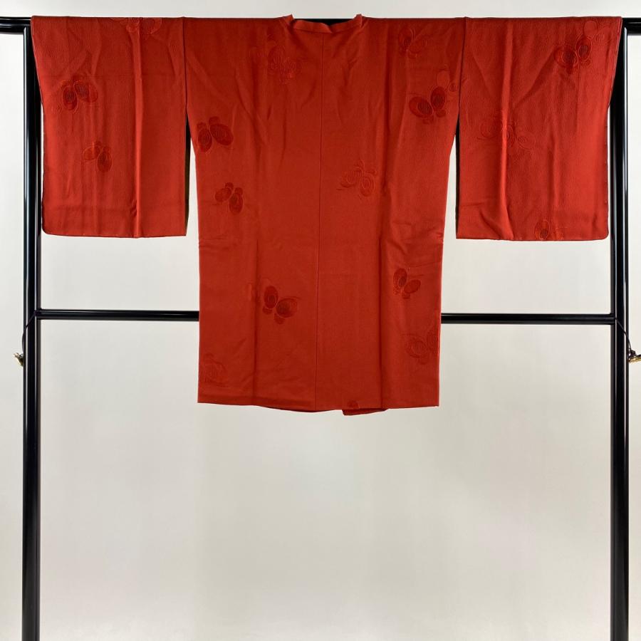 美品 道行 身丈87cm 裄丈65cm M 和装コート 角衿 蝶 赤 正絹 秀