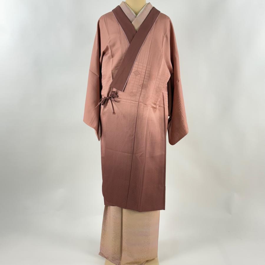 美品 道中着 身丈109cm 裄丈65cm M 和装コート へちま衿 菱 地紋