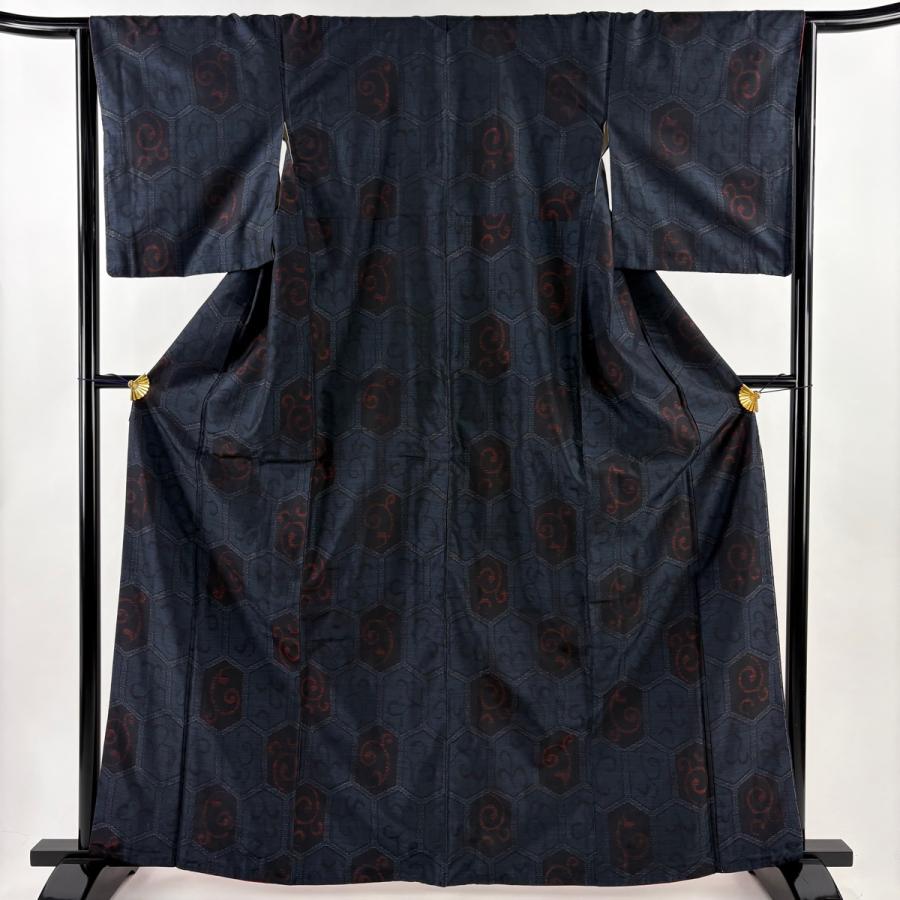 大島紬 身丈163cm 裄丈64.5cm M 袷 アンサンブル 証紙あり 亀甲 唐草