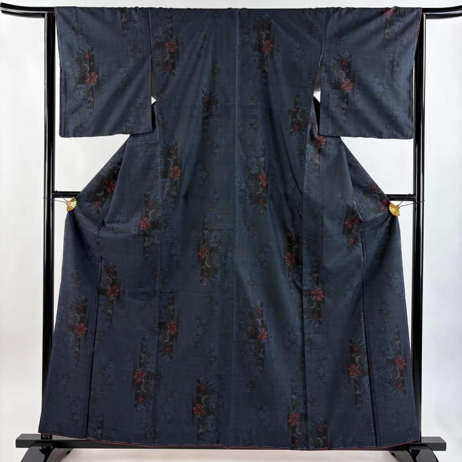 大島紬 身丈160.5cm 裄丈64cm M 袷 純泥染 証紙あり 草花 シルエット