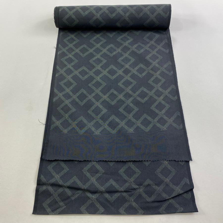 反物 秀品 付下げ 天然泥藍染 落款 幾何学 販売 絞り 藍色 正絹