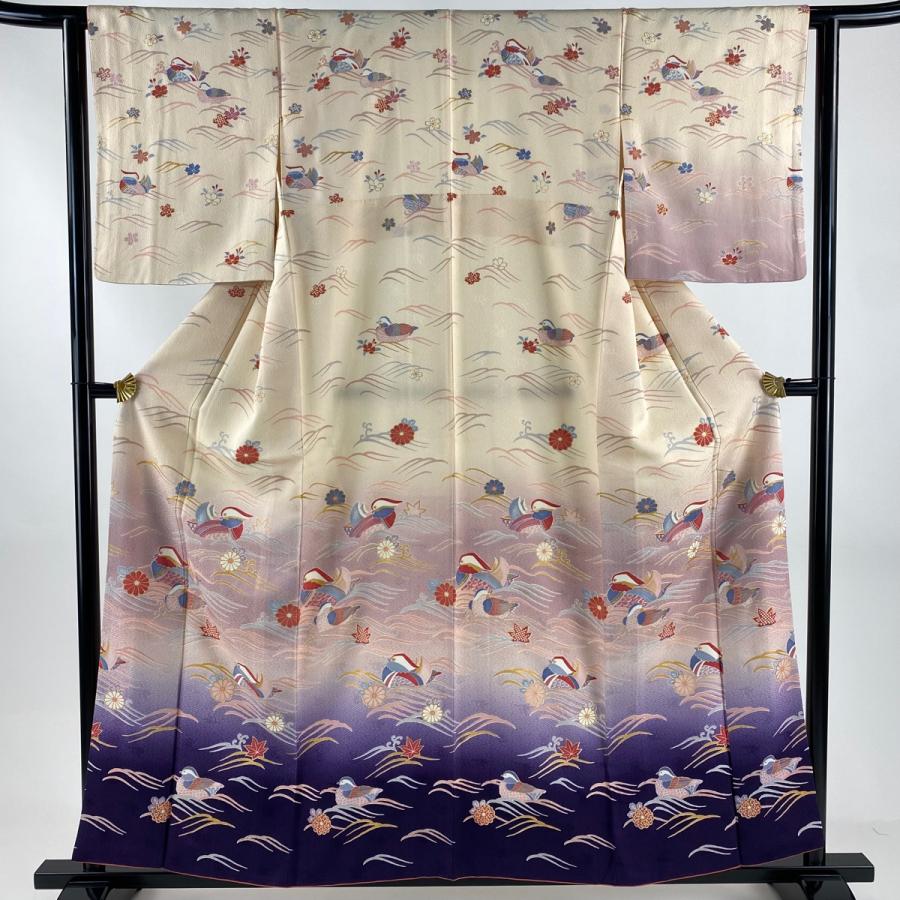 美品 訪問着 身丈158cm 裄丈62cm S 袷 鴛鴦 波 金さ 染め分け 薄