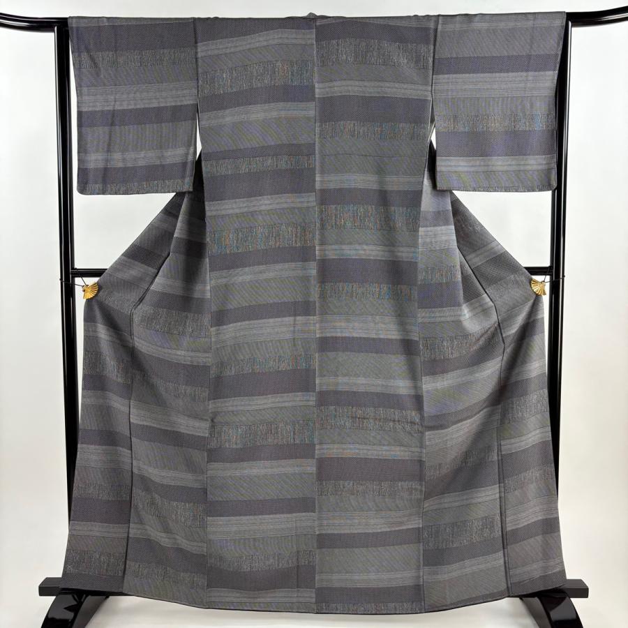 小紋 身丈164cm 裄丈64cm 正絹 秀品 【中古】 美品 小紋 身丈164cm 裄丈64cm M 袷 横段 鱗 墨色 正絹 秀品 中古