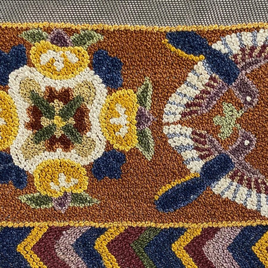 袋帯 逸品 向かい鳥文 草花 相良刺繍 箔 銀色 お太鼓柄 正絹 中古