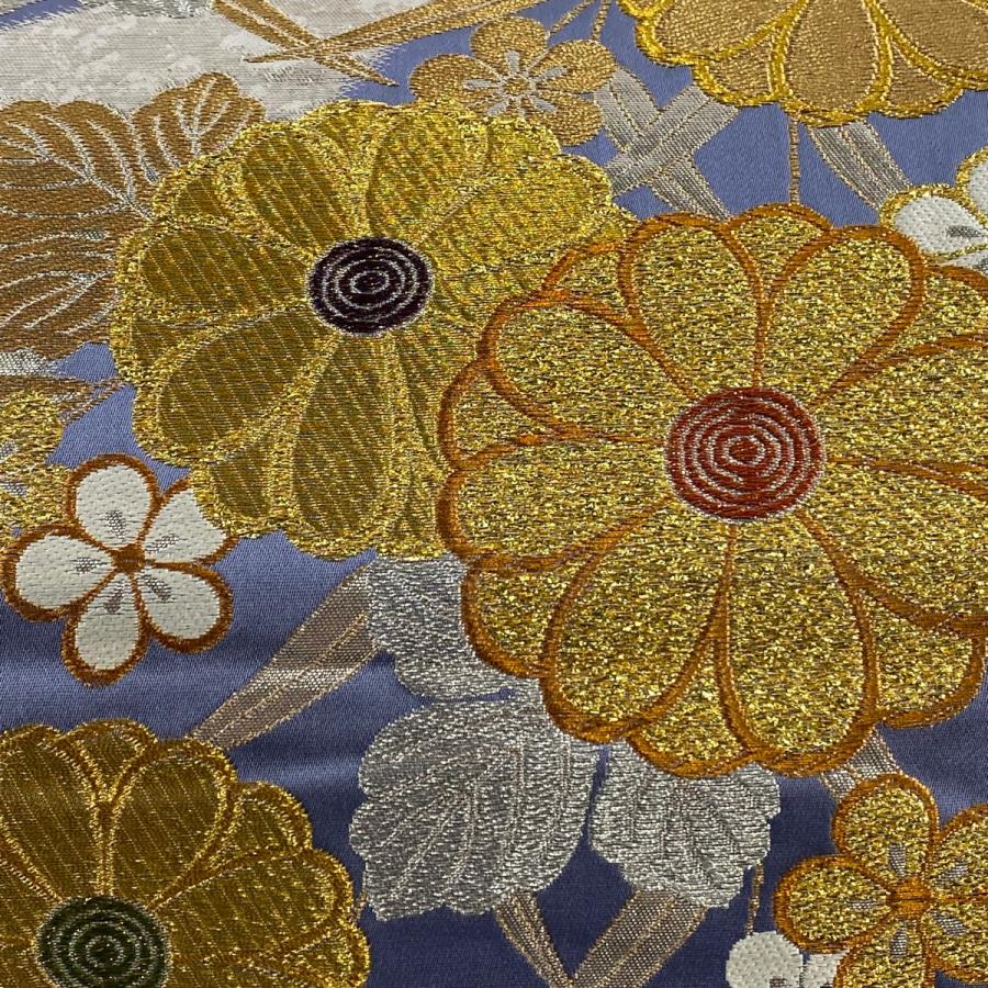 美品 袋帯 秀品 草花 梅 金銀糸 箔 紫 六通 正絹 中古 在庫一掃