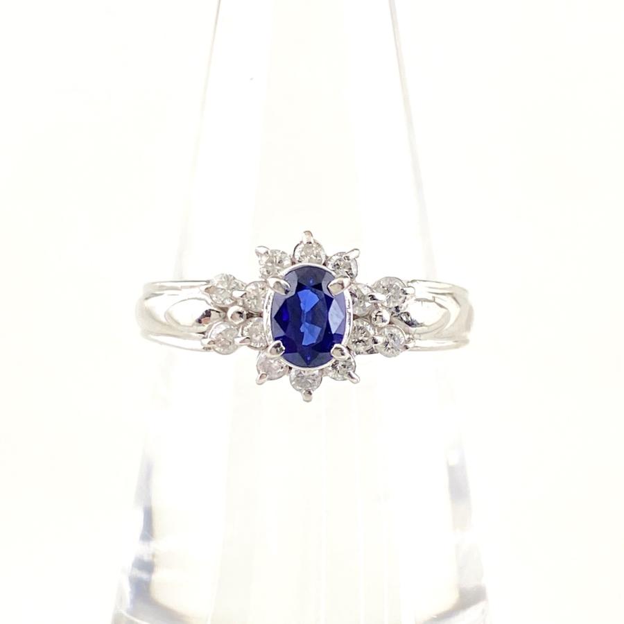 サファイア デザインリング プラチナ 指輪 メレダイヤ リング 13号