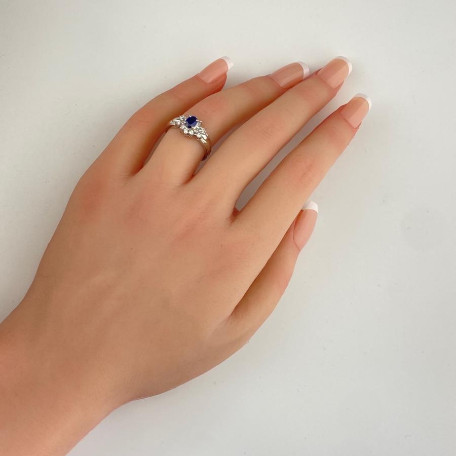 サファイア デザインリング プラチナ 指輪 メレダイヤ リング 13号