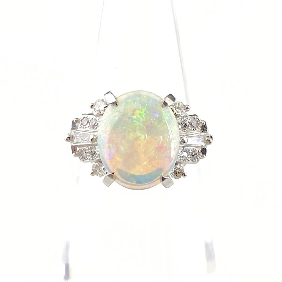 オパール デザインリング プラチナ 指輪 メレダイヤ リング 8号 Pt900  