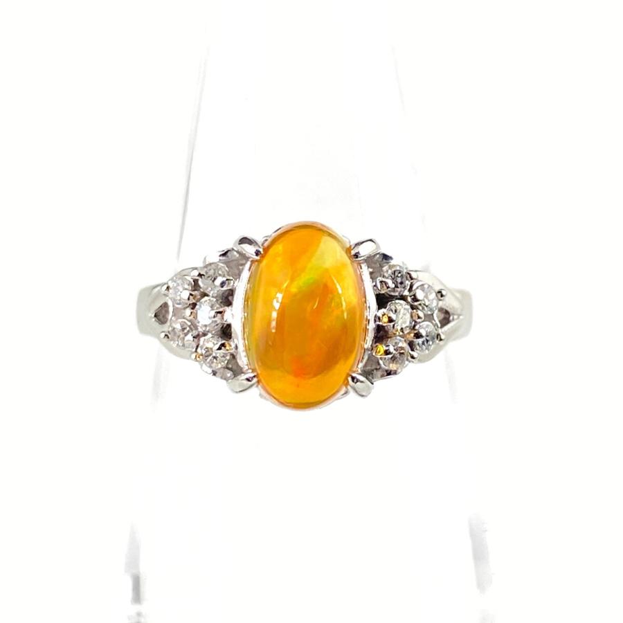 ファイアオパール デザインリング プラチナ 指輪 メレダイヤ リング