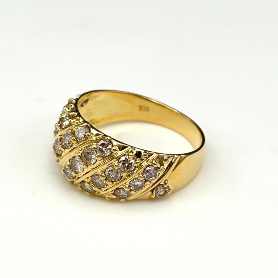 K18ラウンド×メレ ダイヤモンドリング小 (イエローゴールド) K18 カラーゴールドリング〕K18 リング ライトイエローゴールド (幅約