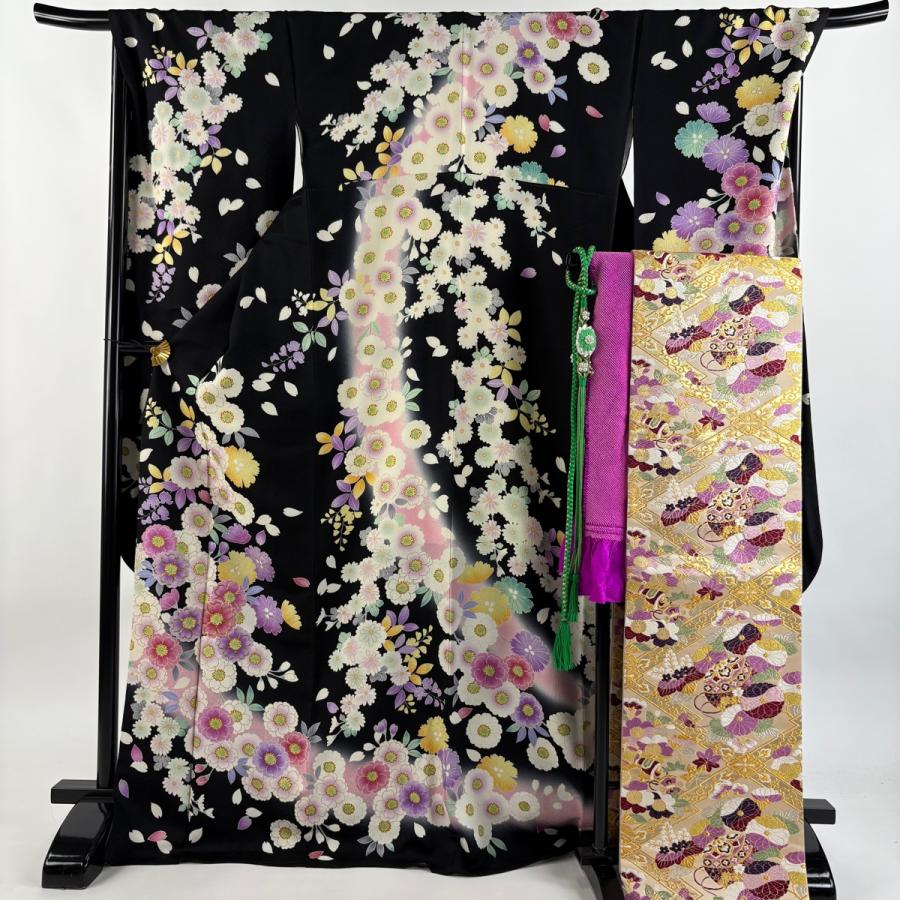 袋帯　振袖帯　源氏香　鞠　桜花　菊花　金糸　着物　075a p 美品 振袖 身丈175cm 裄丈70cm L 袷 袋帯フルセット 桜 菊 金糸 金彩