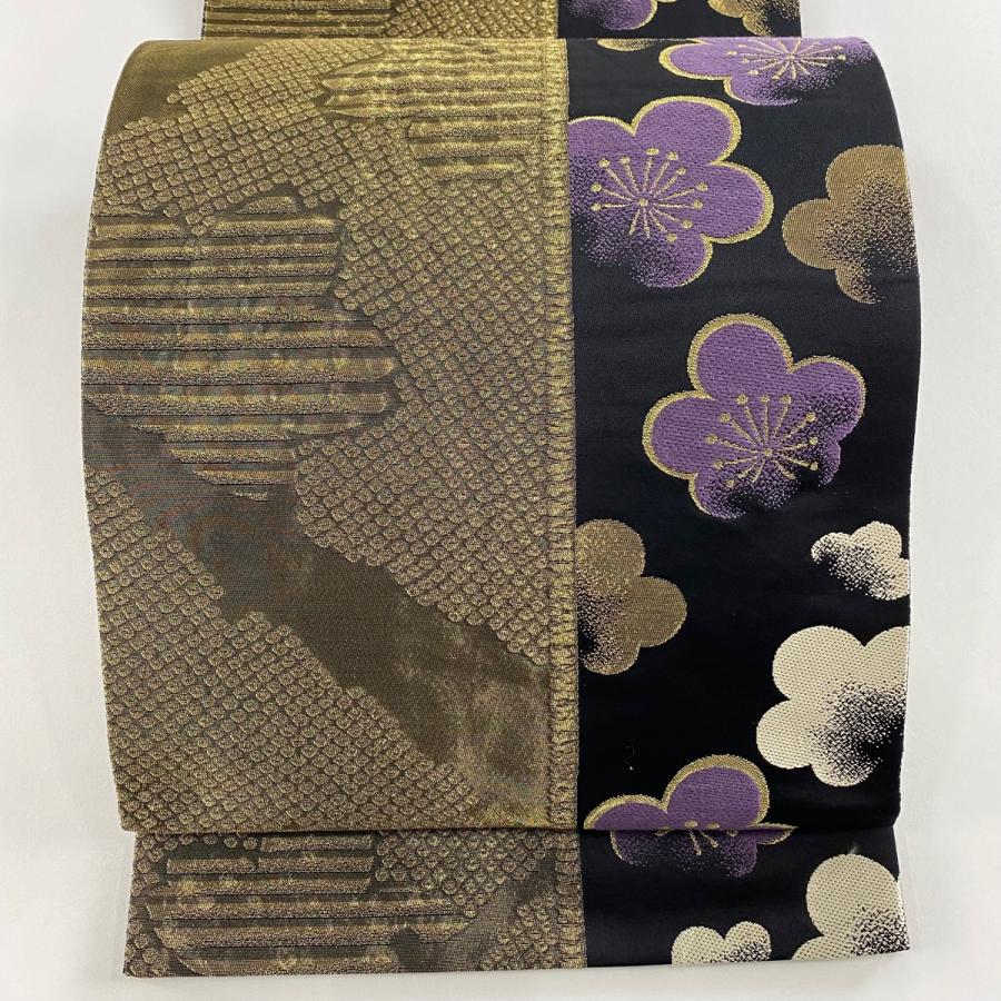 袋帯 秀品 やまと 梅 桜 金糸 刺繍 金茶 六通 正絹 中古 : リユース