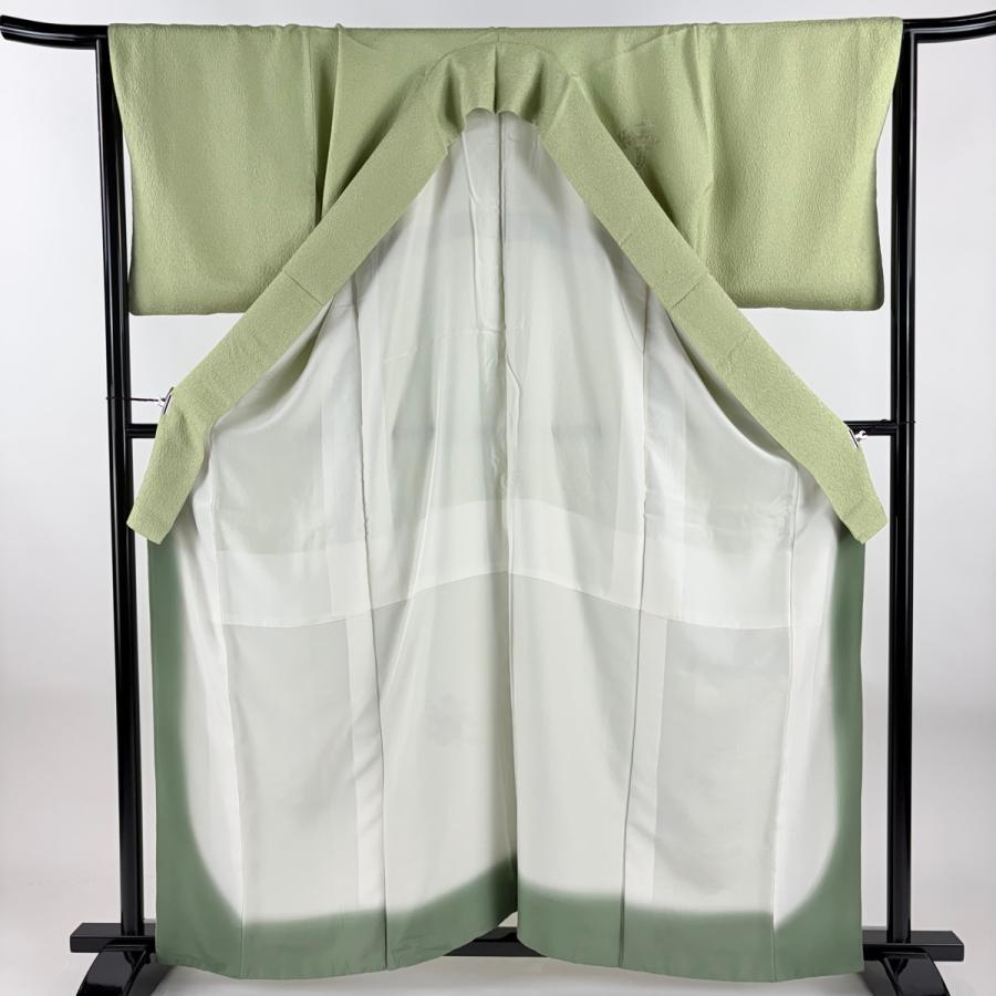 訪問着 美品 逸品 身丈160cm 裄丈65.5cm 正絹 【中古】 美品 付下げ 身丈160cm 裄丈65.5cm M 袷 花車 笹 刺繍 抹茶色 正絹 秀
