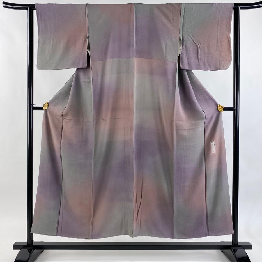 斉藤三才　小紋ミントグリーン 平和屋着物○染色作家 斉藤三才 小紋 市松花唐草文 正絹 逸品 CABB0015gh