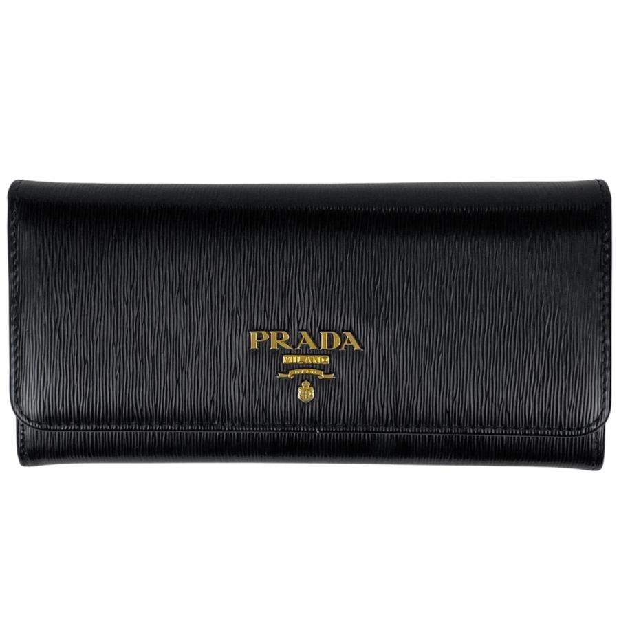 PRADA（プラダ） ロゴ 長財布 二つ折り パスケース 長財布 レザー ネロ