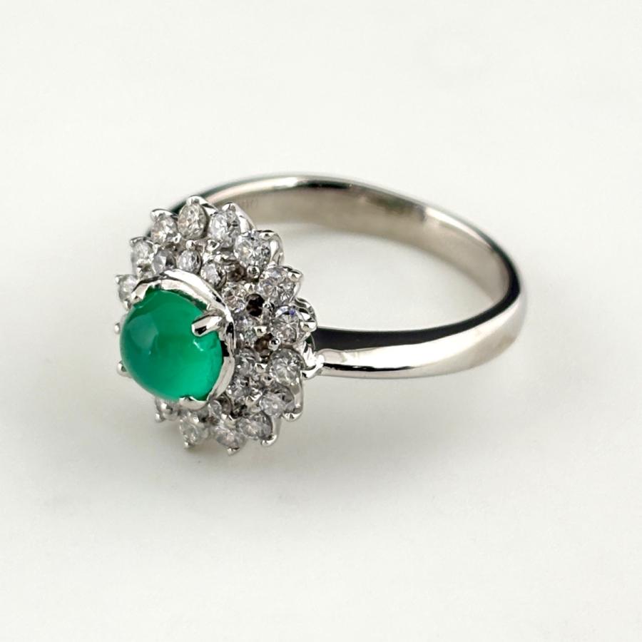 エメラルドキャッツアイ デザインリング プラチナ 指輪 メレダイヤ