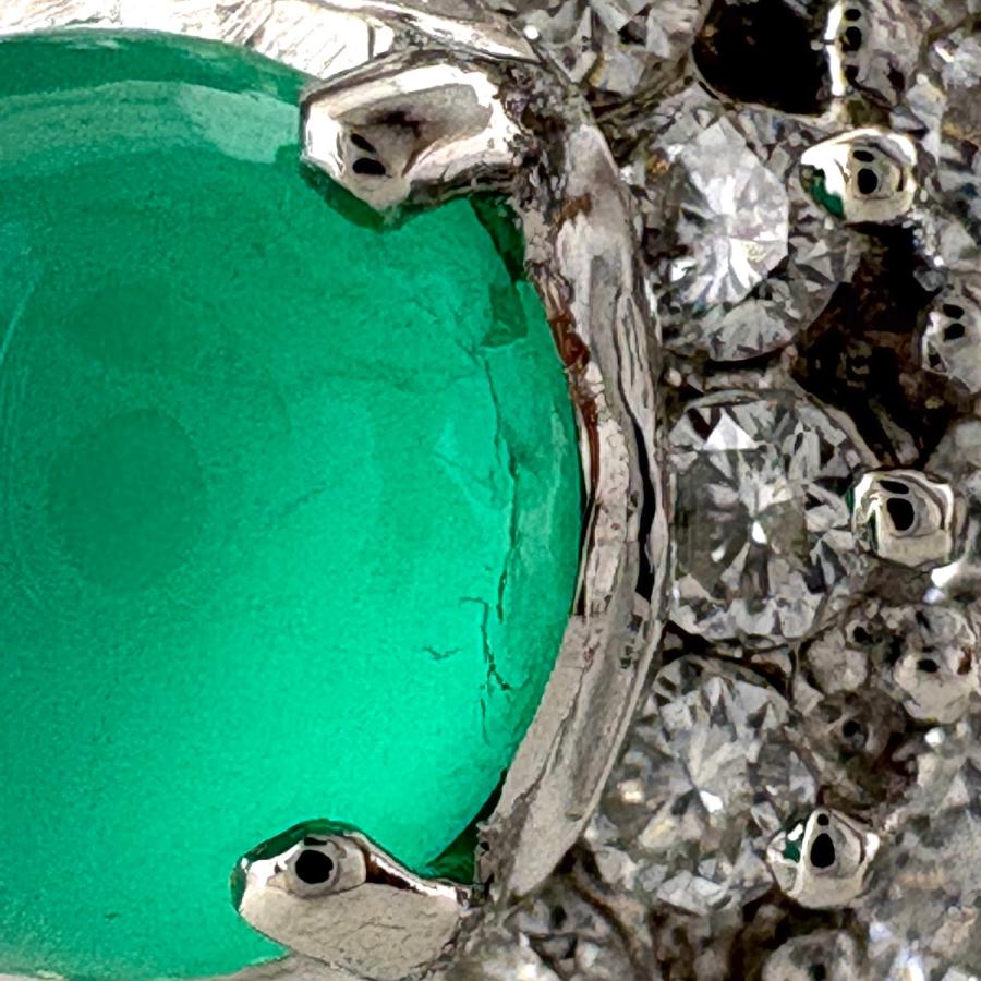 エメラルドキャッツアイ デザインリング プラチナ 指輪 メレダイヤ