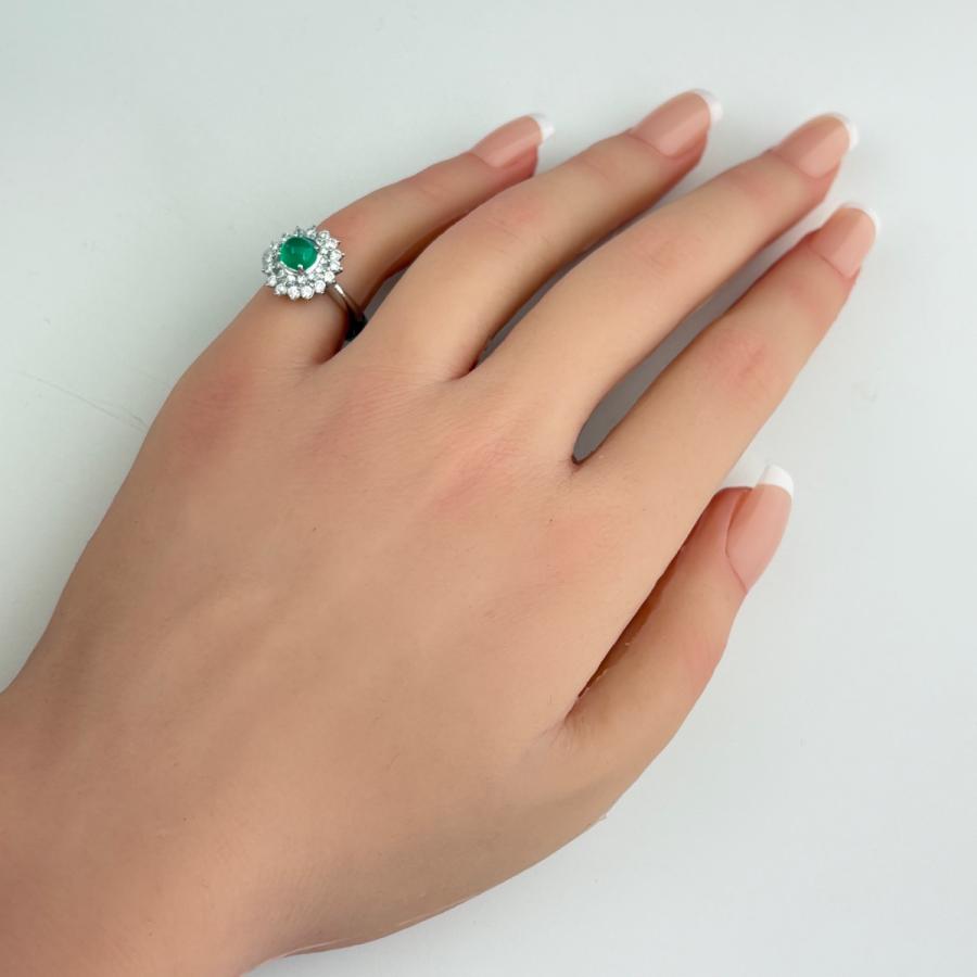エメラルドキャッツアイ デザインリング プラチナ 指輪 メレダイヤ