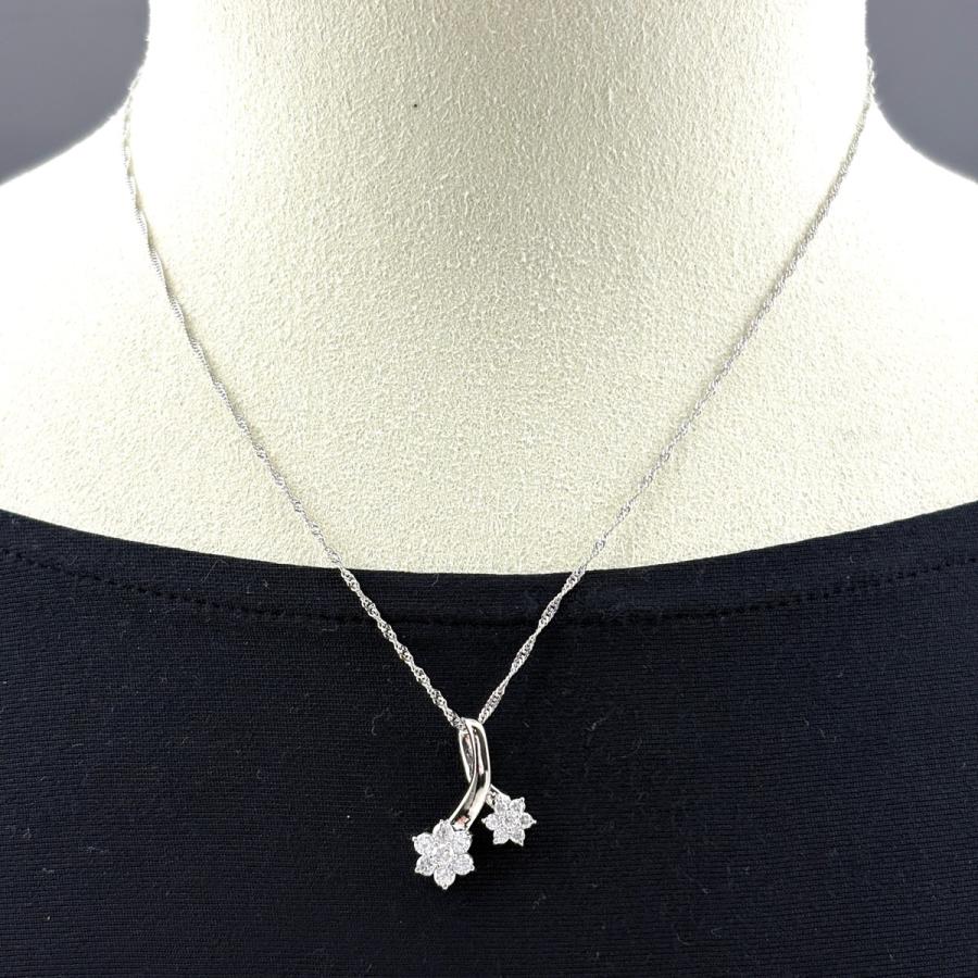 フラワーモチーフ デザインネックレス プラチナ ペンダント 花 メレダイヤ ネックレス Pt900 Pt850 ダイヤモンド レディース 中古
