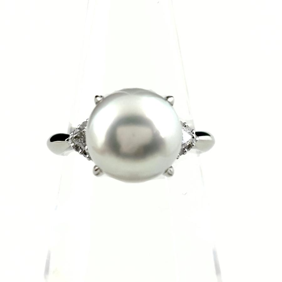 パール デザインリング プラチナ 指輪 メレダイヤ 真珠 リング 11.5号