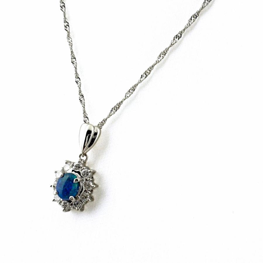 ブラックオパール デザインネックレス プラチナ メレダイヤ ペンダント