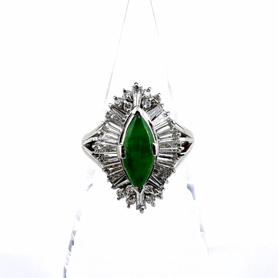 翡翠 デザインリング プラチナ メレダイヤ 指輪 リング 13号 Pt900