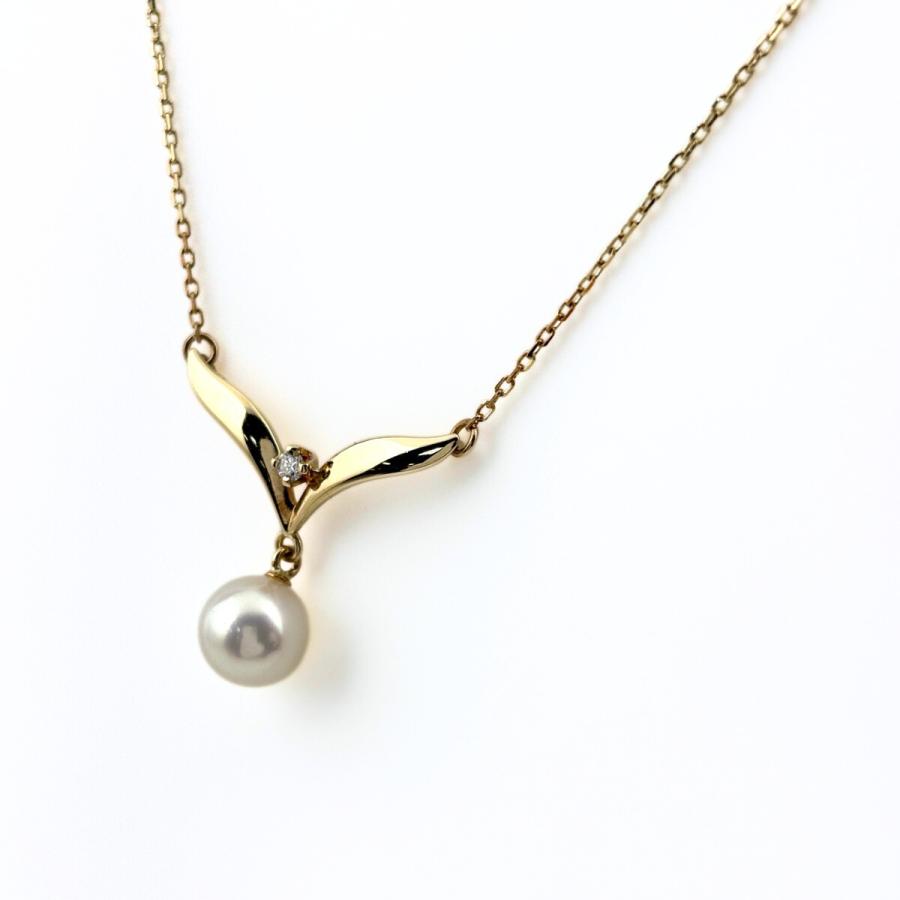 18Kパールネックレス（メレダイヤ2石付） MIKIMOTO（ミキモト） パール デザインネックレス YG イエローゴールド