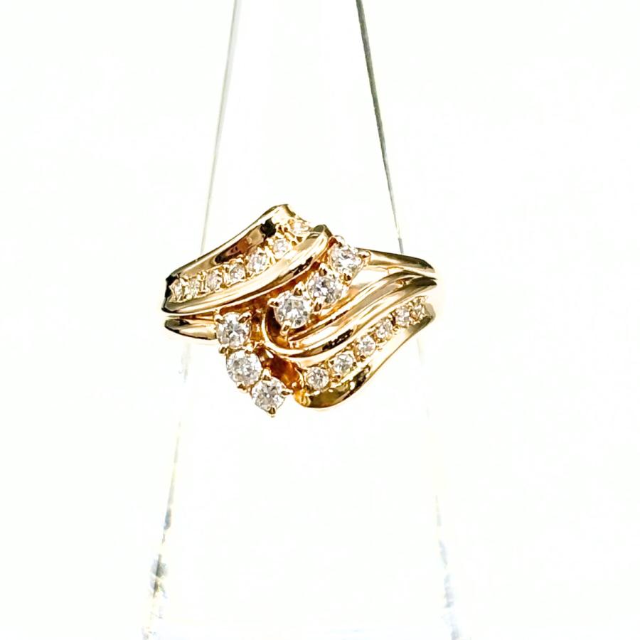 メレダイヤ デザインリング YGイエローゴールド 指輪 リング 12号 K18