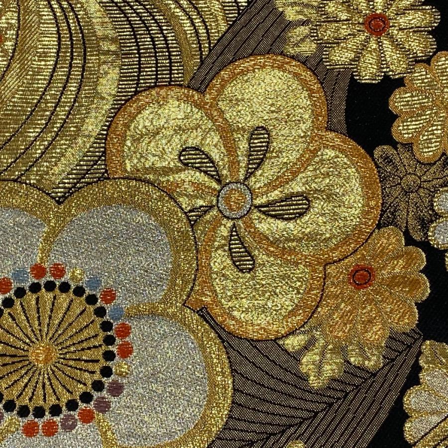 美品】 袋帯 名品 振袖向き 松竹梅 流水 金糸 箔 金色 六通 正絹