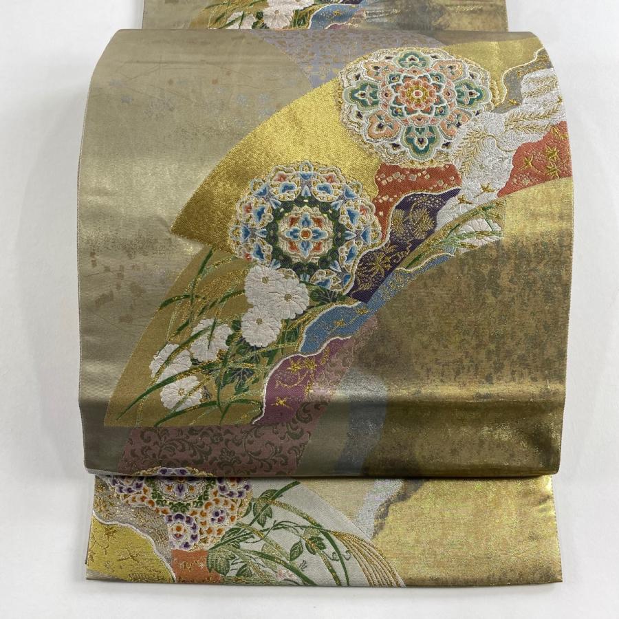 袋帯 秀品 華文 草花 金銀糸 箔 金色 六通 正絹 中古 : リユース