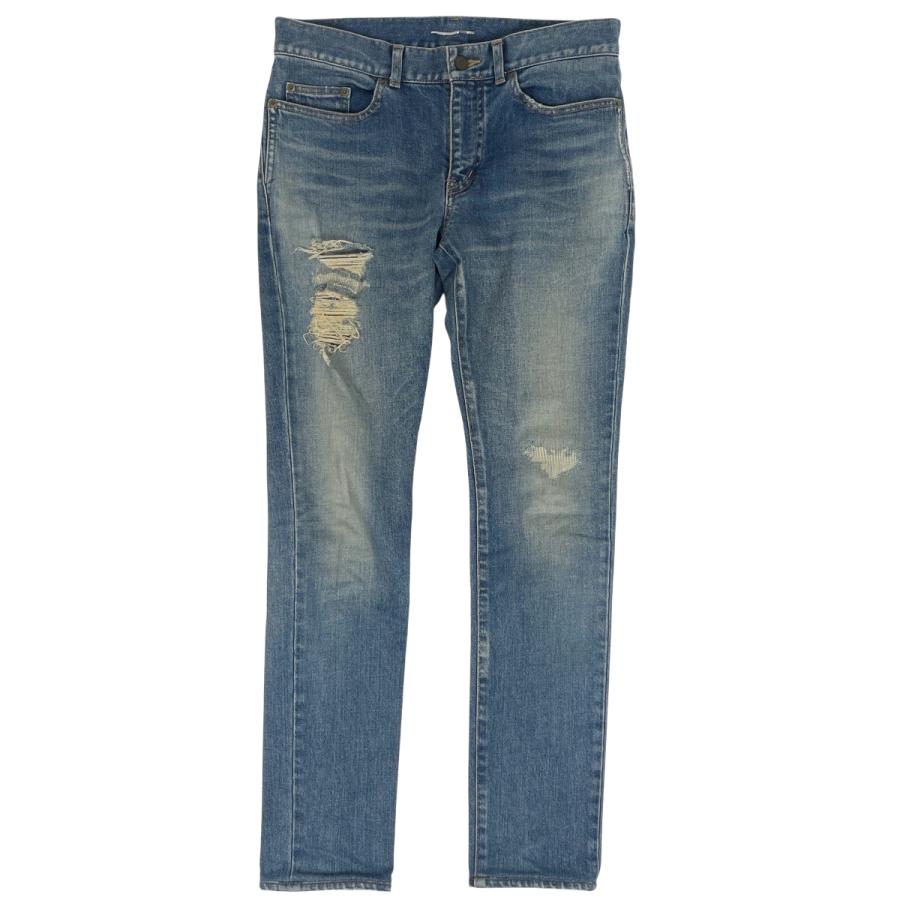 SAINT LAURENT サンローラン ロゴボタン デニムパンツ ダメージ
