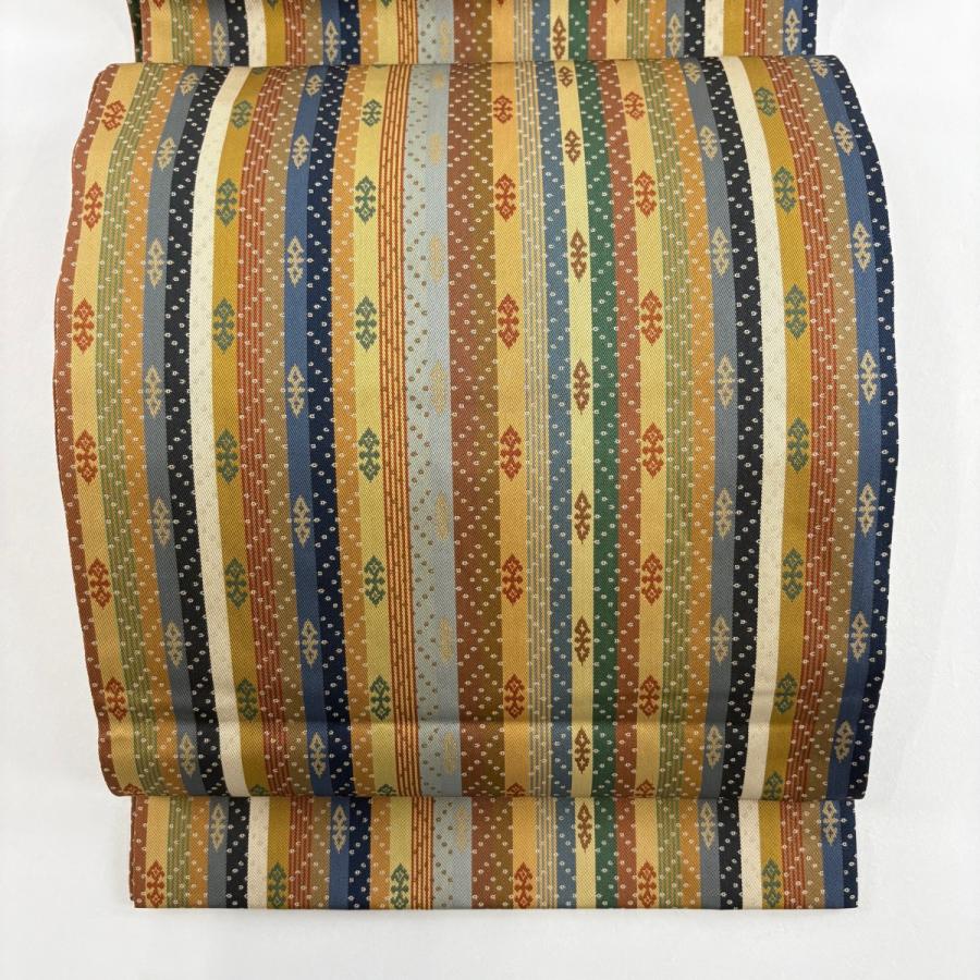 龍村美術織物　開き名古屋帯　天平段文　正絹　⑥ 龍村美術織物 開き 名古屋帯 京袋帯 たつむら 全通 天平段文 薄茶 青紺