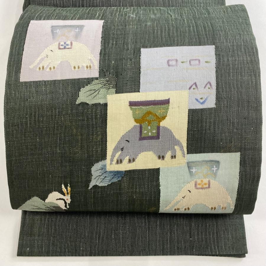 しょうざん 絹漉貴 袋帯 お太鼓柄 地紙 吉祥文様 反端布 未使用 イ5342 しょうざん 絹漉貴 袋帯 お太鼓柄 地紙 吉祥文様 反端布 未使用