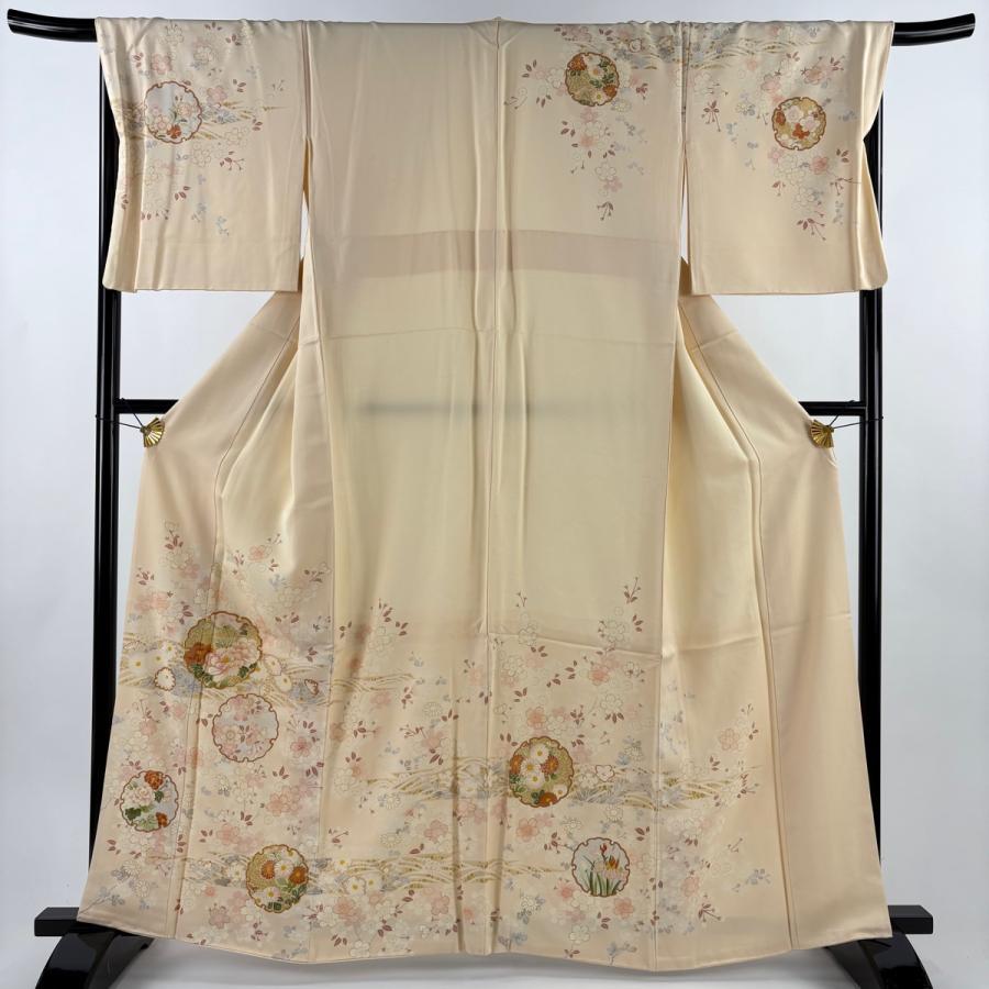 訪問着 身丈162cm 裄丈67cm M 袷 雪輪雪 牡丹 金糸 金彩 ベージュ 正絹