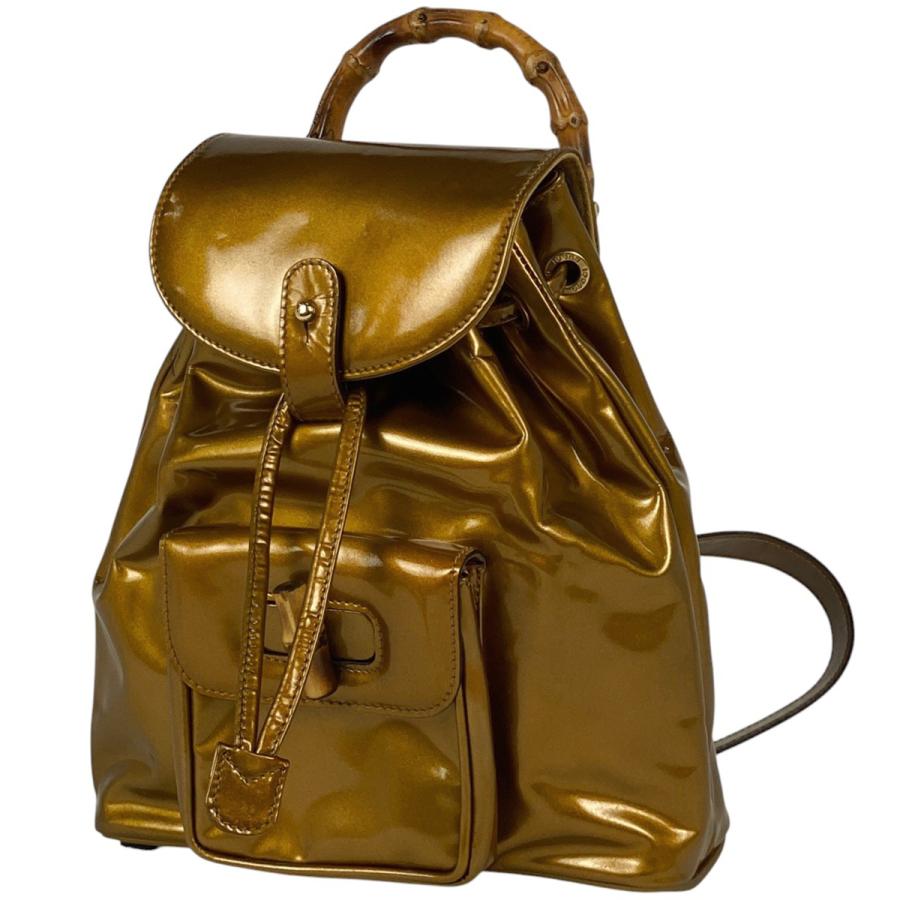 GUCCI リュックサック バックパック ゴールドロゴ金具 がま口 レザー 茶色 GUCCI リュックサック バックパック ゴールドロゴ金具 がま口 レザー