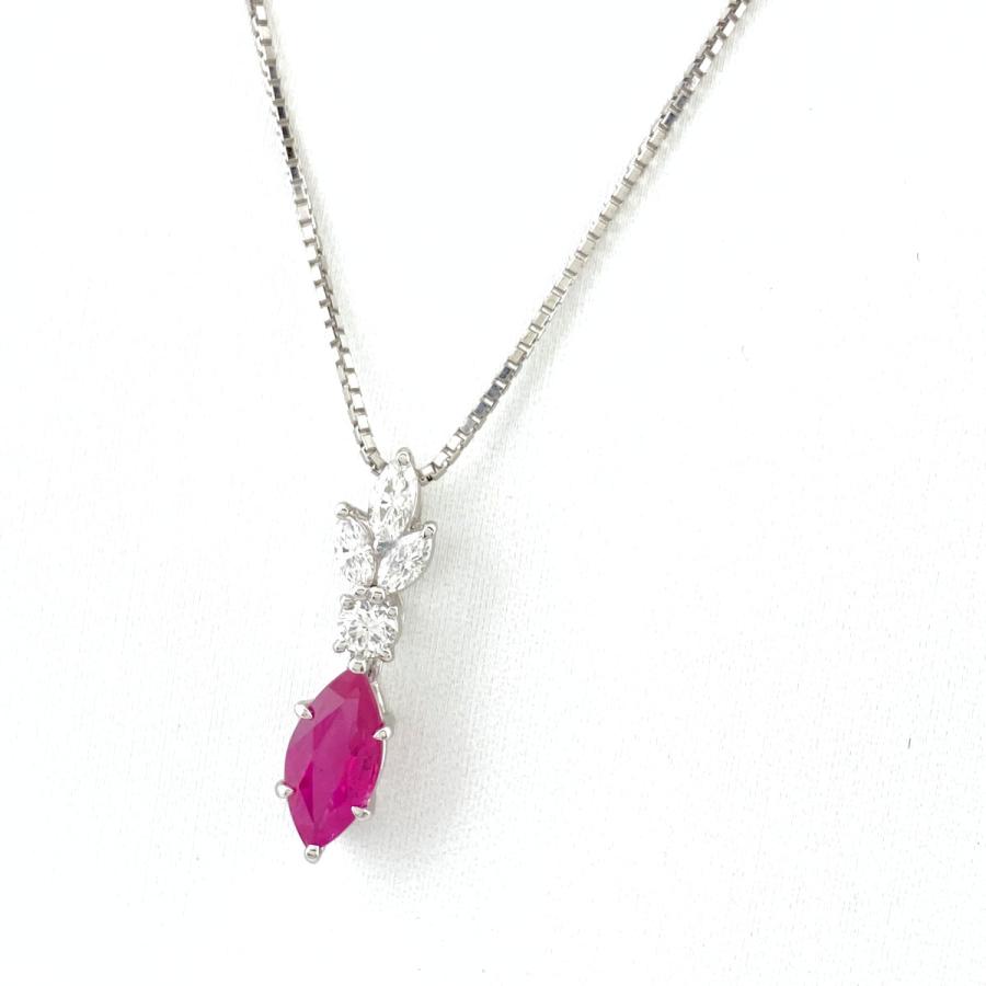 ルビー デザインネックレス プラチナ ペンダント メレダイヤ