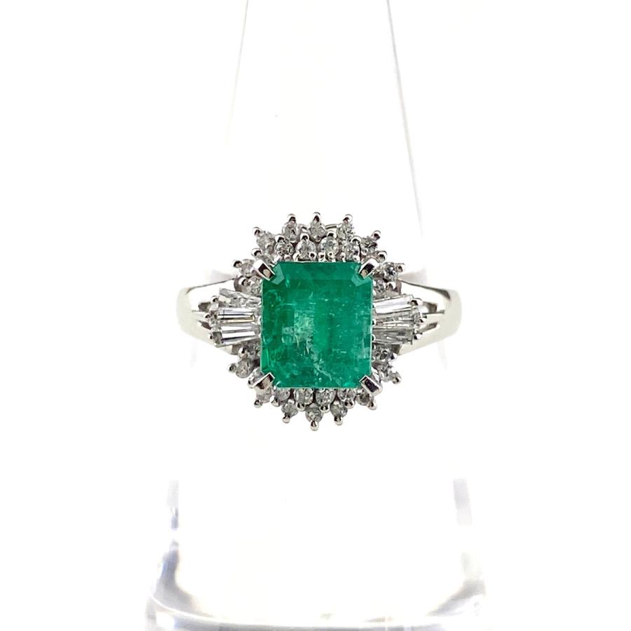 エメラルド デザインリング プラチナ 指輪 メレダイヤ リング 12号