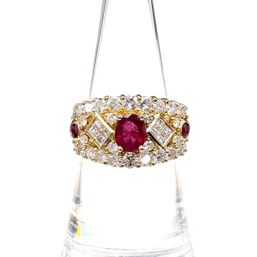 ルビー デザインリング YG イエローゴールド 指輪 メレダイヤ リング