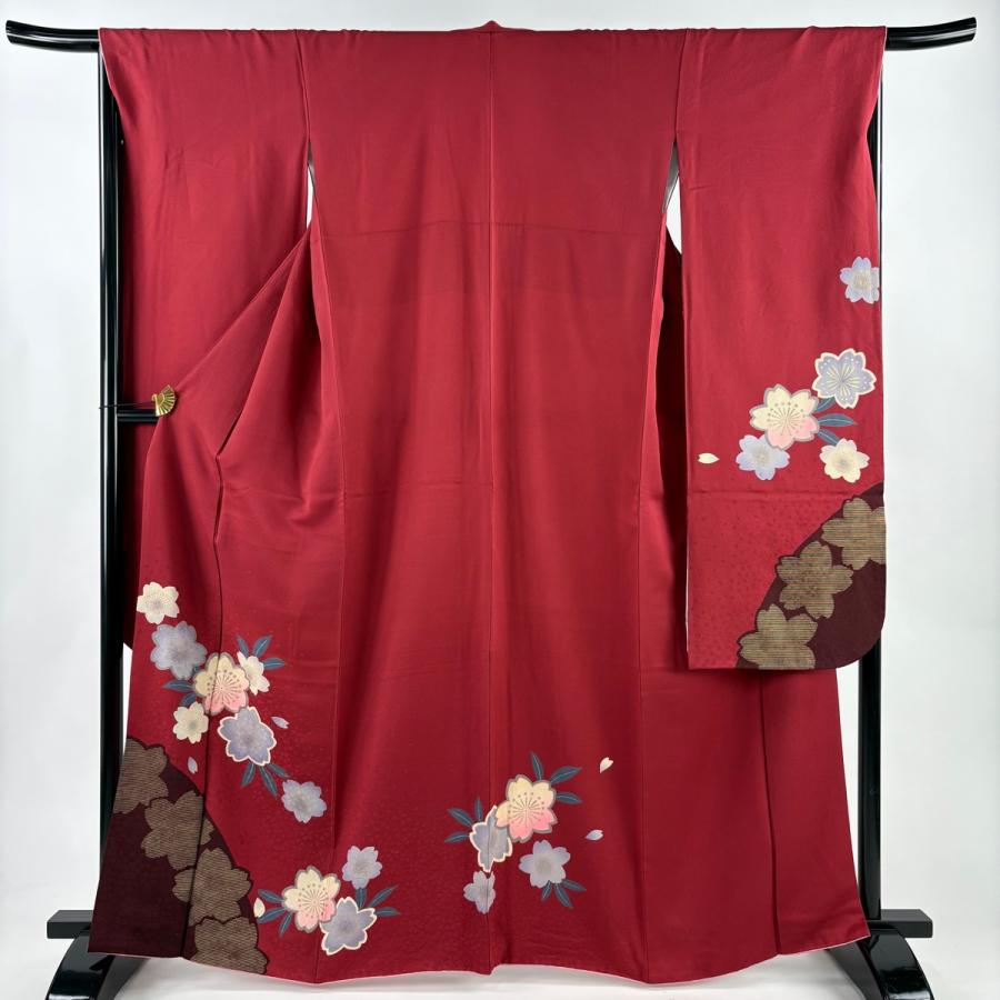 振袖 身丈165cm 裄丈67cm M 袷 桜 花びら 金糸 金彩 赤 正絹 秀品 中古 
