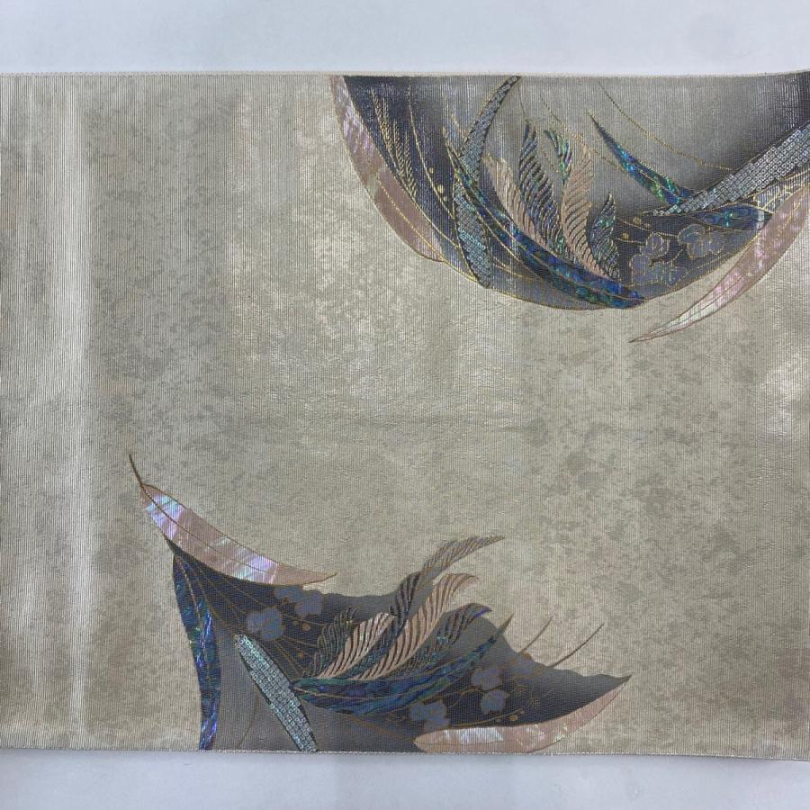袋帯 秀品 関西仕立て 葉柄 螺鈿 箔 金色 お太鼓柄 正絹 【】 【公式通販】