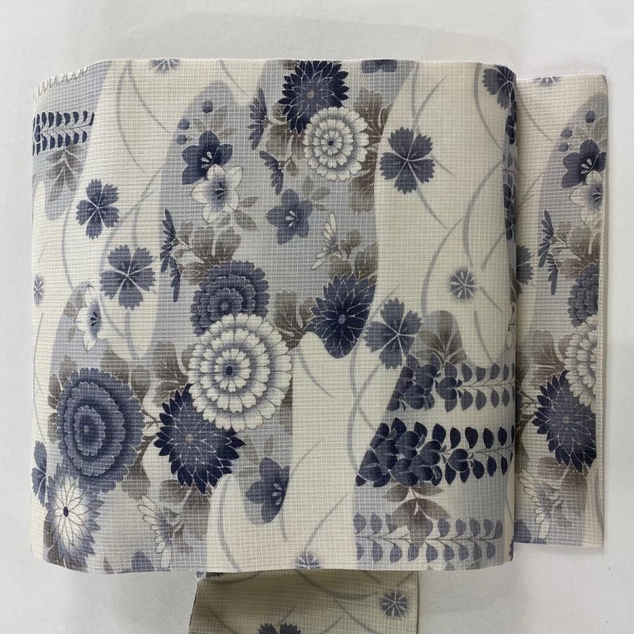 美品 名古屋帯 秀品 夏帯 草花 霞 クリーム 正絹 中古 : リユース