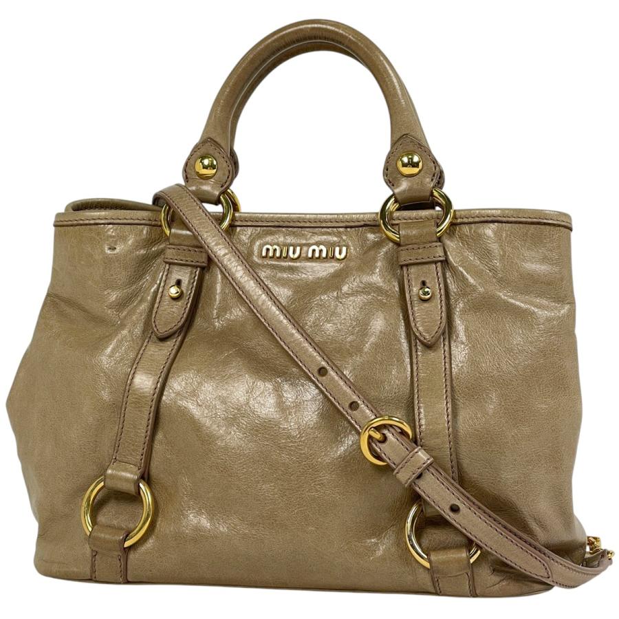 ミュウ Miu ロゴ ハンドバッグ 2WAY ショルダーバッグ レザー ベージュ
