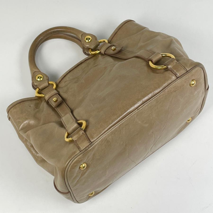 ミュウ Miu ロゴ ハンドバッグ 2WAY ショルダーバッグ レザー ベージュ