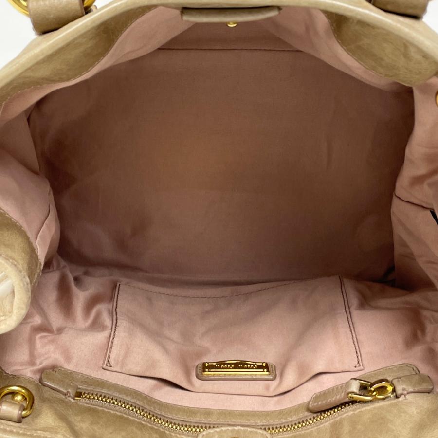 ミュウ Miu ロゴ ハンドバッグ 2WAY ショルダーバッグ レザー ベージュ