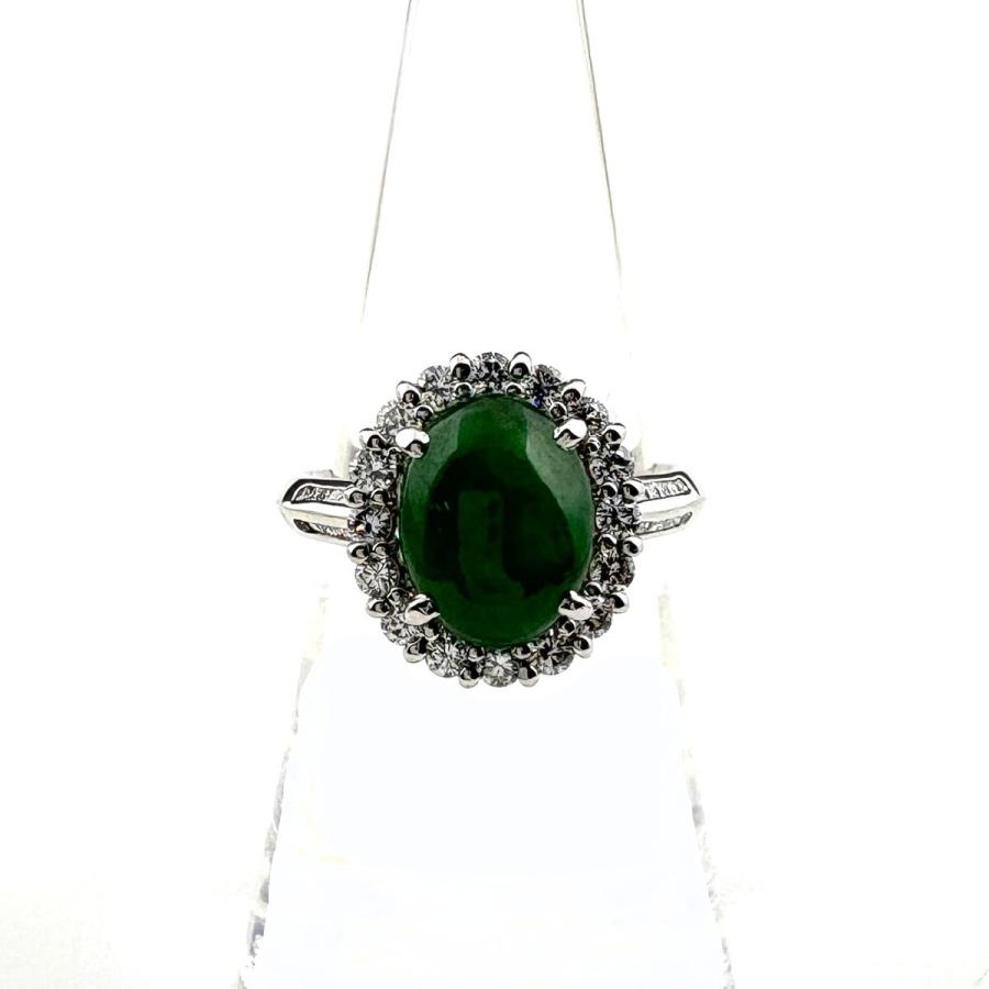 翡翠 デザインリング プラチナ メレダイヤ 指輪 リング 13号 Pt900